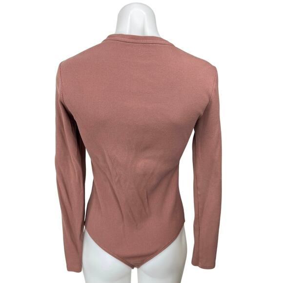 Abercrombie & Fitch Women's Brown Rib Knit Long Sleeve Bodysuit Sweater Top Sz M - Picture 2 of 3